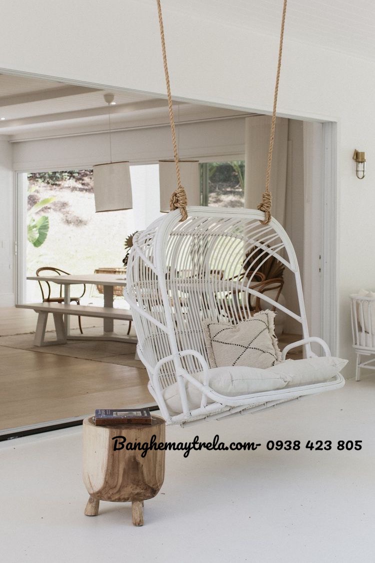 Ghế xích đu đôi treo trần nhà mây tự nhiên